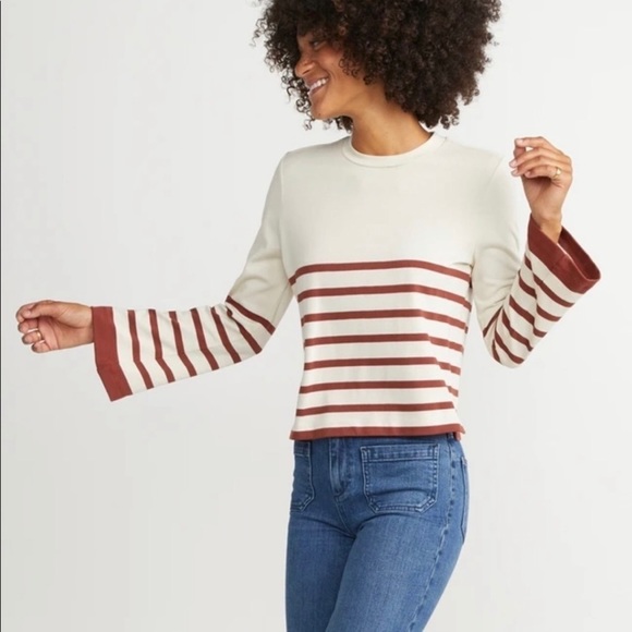 Marine Layer Tops - Marine Layer Suri Stripe Flare Bell Sleeve Boxy Top Cream Red Women’s Size XL